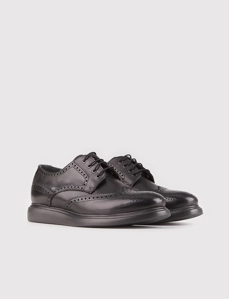 Cabani Genuine Leather Black Lace-Up Gel Insole Men's Casual Shoes