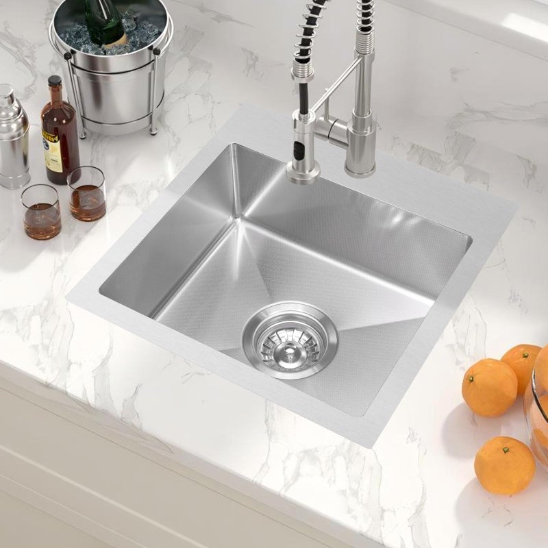 Beleeb 15 Inch Drop In Bar Sinkï¼Œ18-Gauge Small Kitchen Sink Stainless Steel with 3D Embossed Textureï¼ŒSingle Bowl Square Design - Image 2