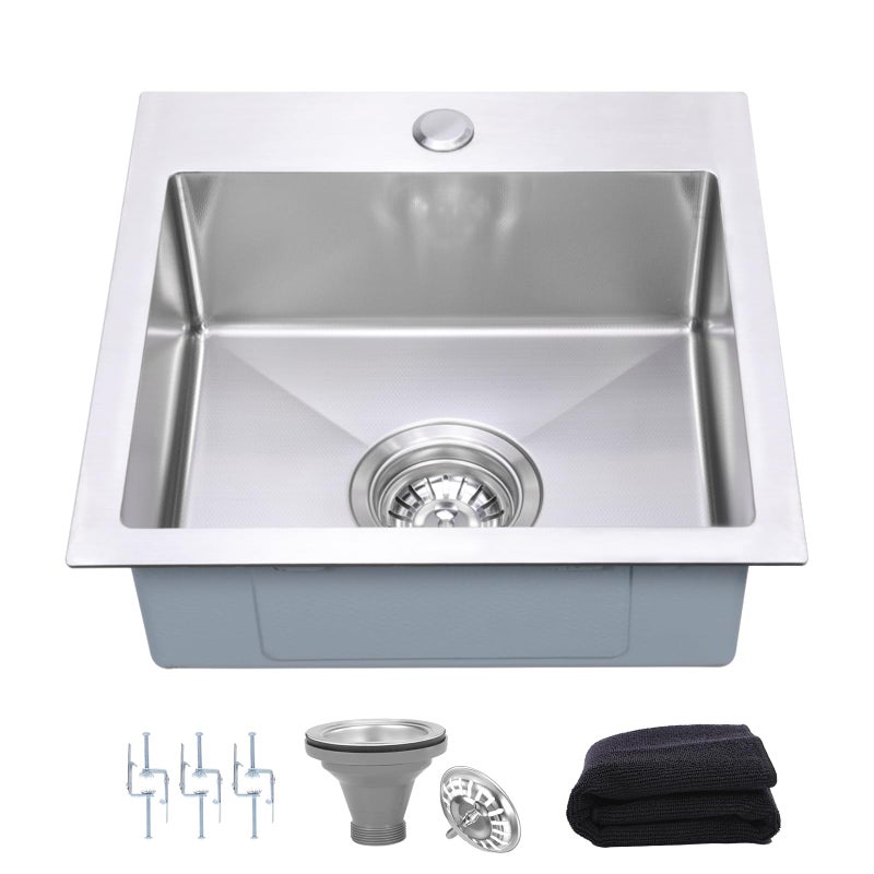 Beleeb 15 Inch Drop In Bar Sinkï¼Œ18-Gauge Small Kitchen Sink Stainless Steel with 3D Embossed Textureï¼ŒSingle Bowl Square Design - Image 1