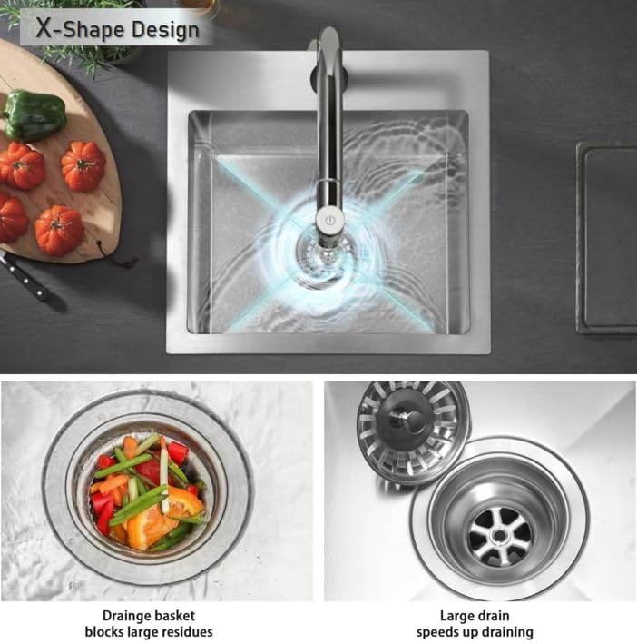 Beleeb 15 Inch Drop In Bar Sinkï¼Œ18-Gauge Small Kitchen Sink Stainless Steel with 3D Embossed Textureï¼ŒSingle Bowl Square Design - Image 3