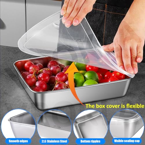 VROKLA 4pcs Stainless Steel Food Storage Containers with Clear Lids, Food Serving & Baking Stackable Snack Tray for Kitchen, Microwave, Freezer, BBQ Party, Office, Gym Lunch (2000ML) - Image 4