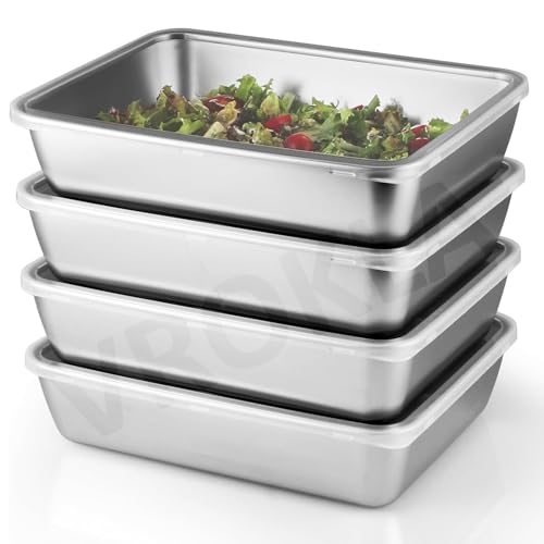 VROKLA 4pcs Stainless Steel Food Storage Containers with Clear Lids, Food Serving & Baking Stackable Snack Tray for Kitchen, Microwave, Freezer, BBQ Party, Office, Gym Lunch (2000ML) - Image 1