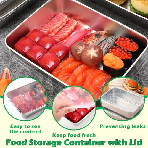 VROKLA 4pcs Stainless Steel Food Storage Containers with Clear Lids, Food Serving & Baking Stackable Snack Tray for Kitchen, Microwave, Freezer, BBQ Party, Office, Gym Lunch (2000ML) - Image 3
