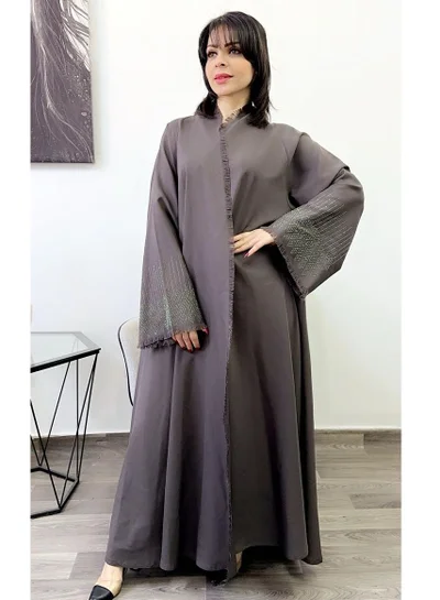 FASHION LINE Beautiful Abaya Crystal with Ketan High-Neck Closh Grey