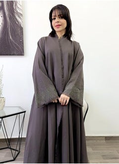 FASHION LINE Beautiful Abaya Crystal with Ketan High-Neck Closh Grey  - Image 3