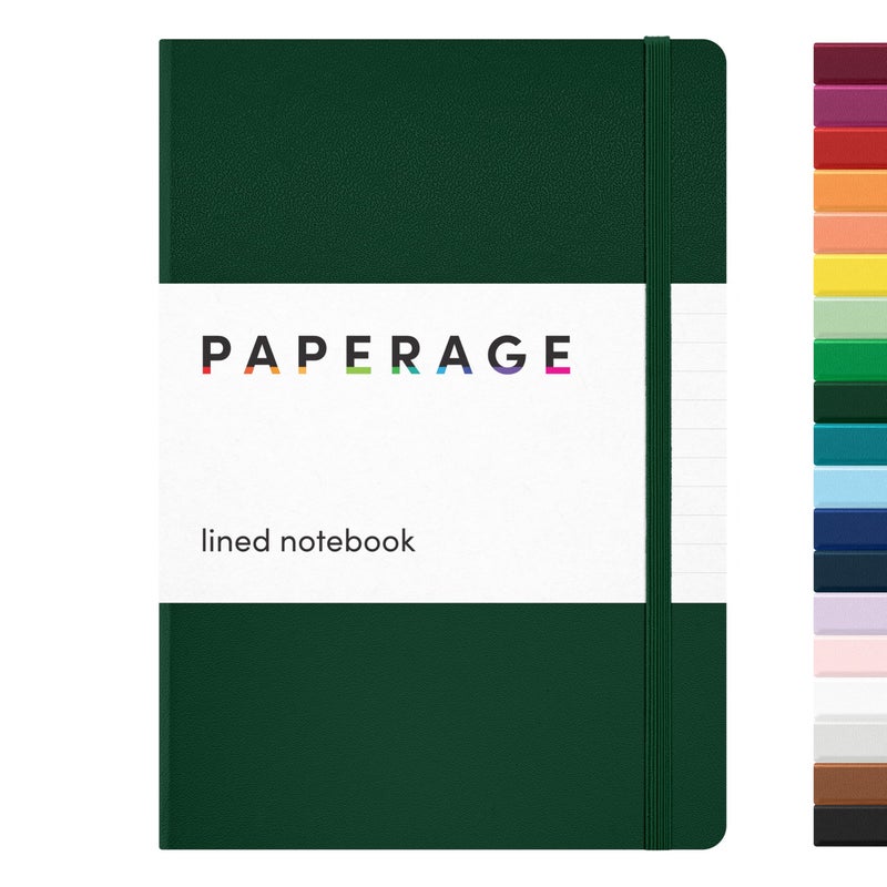 PAPERAGE Lined Journal Notebook Dark Green 160 Pages Medium 56 in x 8 in 100 GSM Thick Paper Hardcover Journaling Notebook for Work School Note Taking