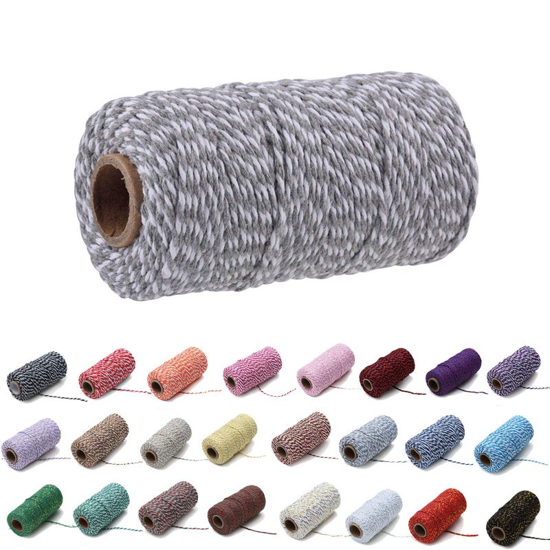 1 Roll 2mm 109 Yard Colourful Cotton Cord Bakers Twine DIY Crafts Gift Wrapping Christmas Wedding Home Decor String Rope GreyWhite