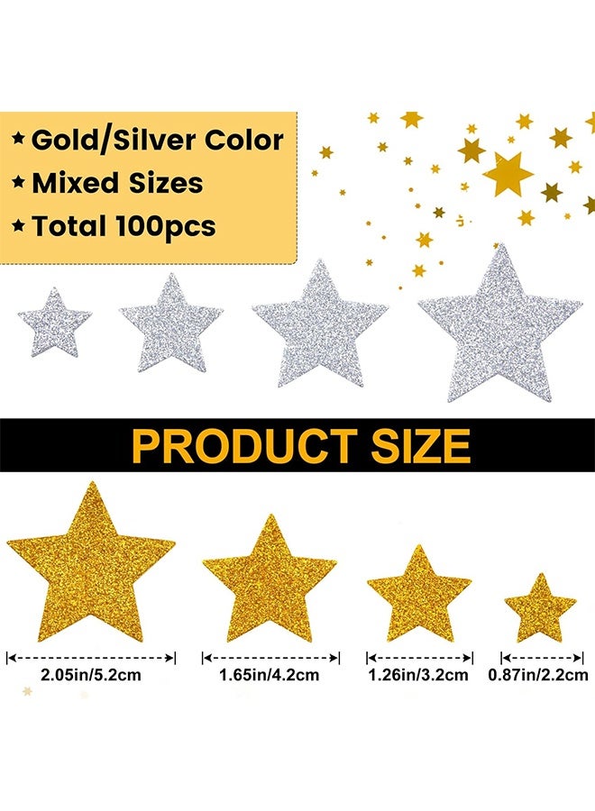 100 PCS Glitter Star Foam Stickers,Gold and Silver Foam Stars Shape Stickers Self Adhesive,Large&Small Sticky Stars for Kid's Arts Posters Craft Supplies Scrapbooks kids Reward Home Decor Christmas - Image 2