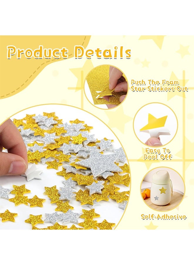 100 PCS Glitter Star Foam Stickers,Gold and Silver Foam Stars Shape Stickers Self Adhesive,Large&Small Sticky Stars for Kid's Arts Posters Craft Supplies Scrapbooks kids Reward Home Decor Christmas - Image 3