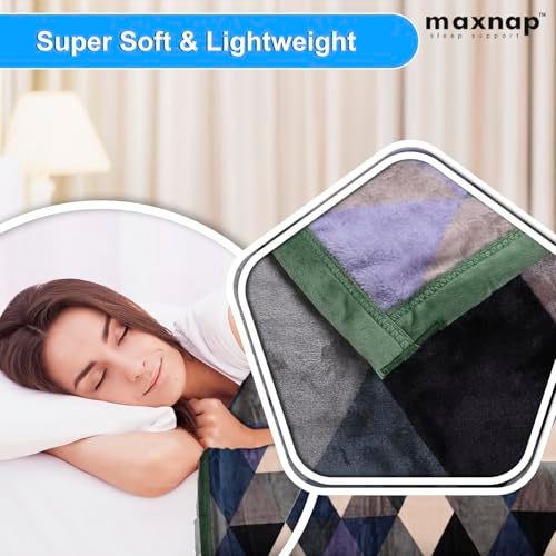 MAXNAP Cloudrest - Blue Triangle Pattern All-Weather AC Blanket for Double Bed – 300 GSM Ultra Soft, Lightweight & Breathable – 220x240 cm, Ideal for Year-Round Use - Image 4