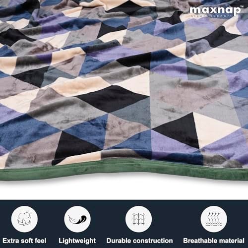 MAXNAP Cloudrest - Blue Triangle Pattern All-Weather AC Blanket for Double Bed – 300 GSM Ultra Soft, Lightweight & Breathable – 220x240 cm, Ideal for Year-Round Use - Image 2