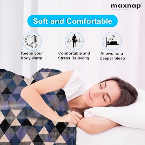 MAXNAP Cloudrest - Blue Triangle Pattern All-Weather AC Blanket for Double Bed – 300 GSM Ultra Soft, Lightweight & Breathable – 220x240 cm, Ideal for Year-Round Use - Image 5