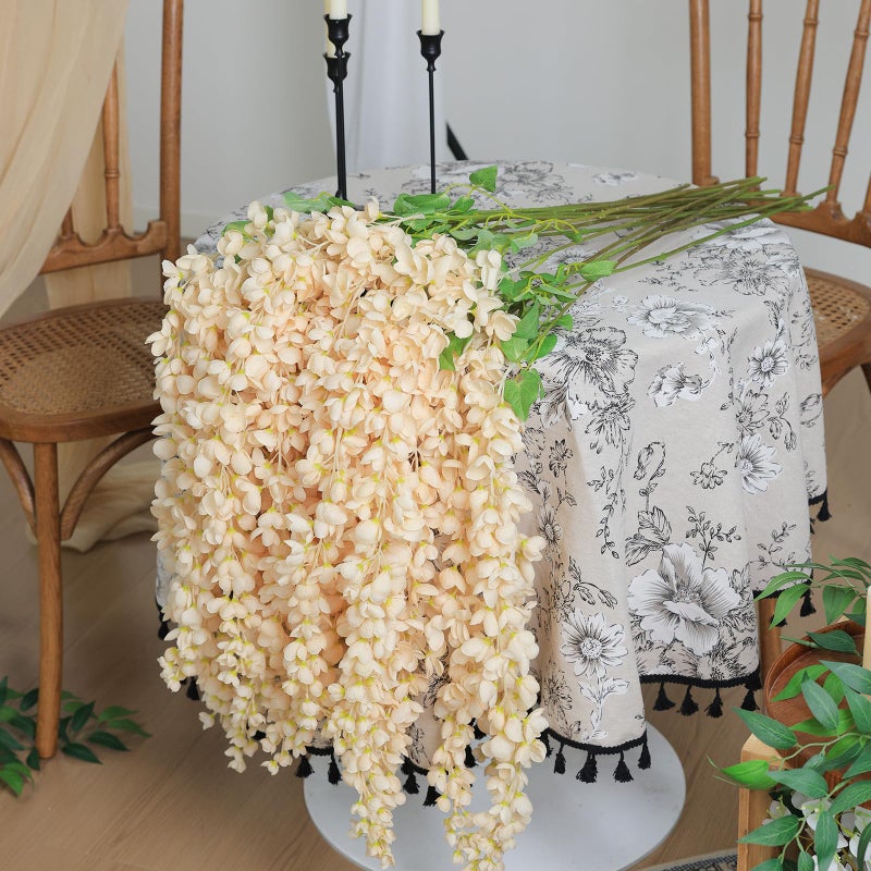 mizii 6Pcs Beige Wisteria Hanging Flowers 48" Silk Wisteria Artificial Flowers Garland Vines Fake Hanging Flowers Decoration for Wedding Flower Wall Backdrop Centerpieces Party Room Decor (Beige) - Image 4