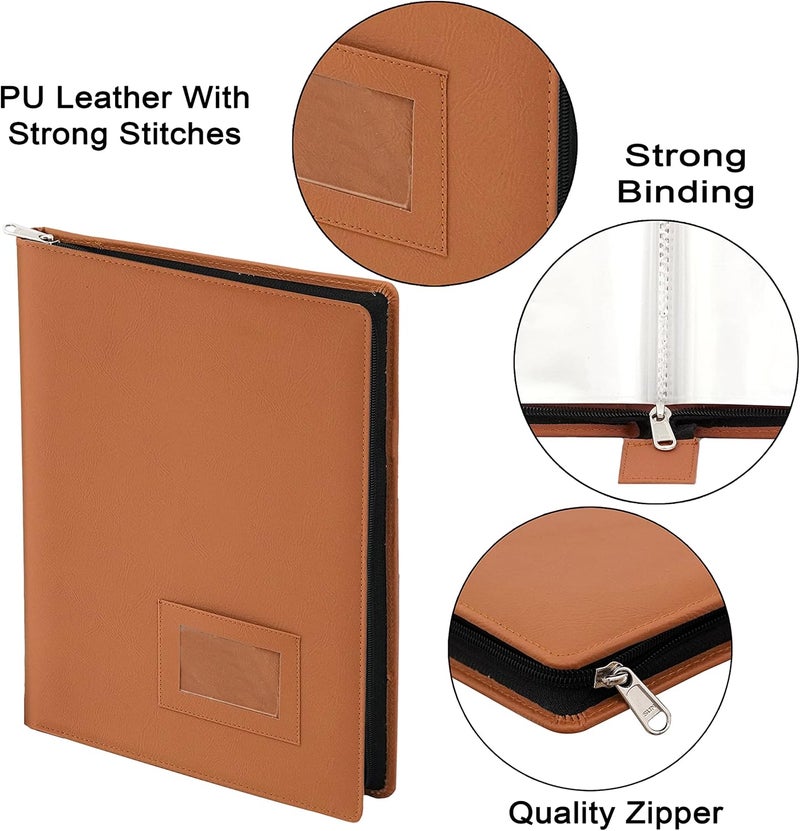 Storite PU Leather Multipurpose 20 File Sleeve A4 Professional Files and Folders, Certificate, Legal Size Documents Holder for Home, Office, School (38 * 27cm)-Tan Brown - Image 4