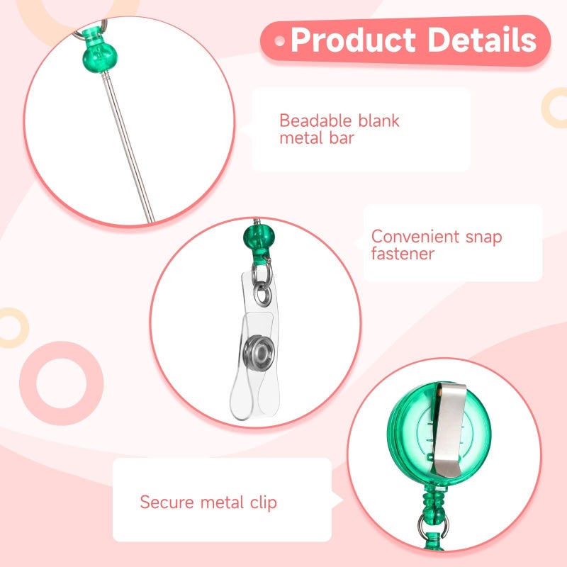 24 Pcs Retractable Badge Reels With Metal Clips For DIY Projects Nurses Teachers - Image 3