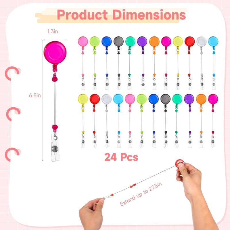24 Pcs Retractable Badge Reels With Metal Clips For DIY Projects Nurses Teachers - Image 5
