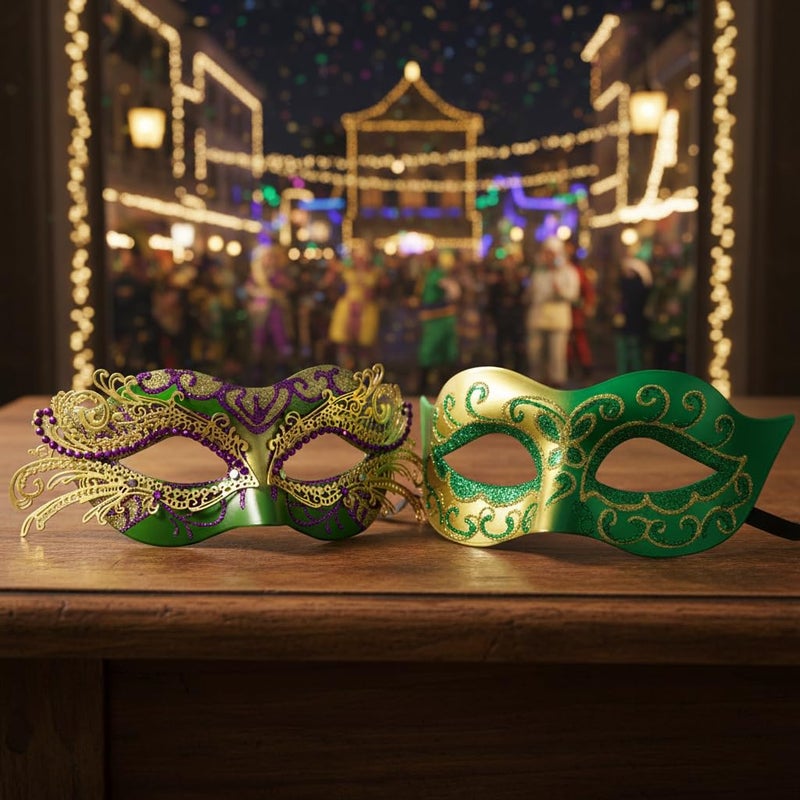 BCARICH Mardi Gras Masquerade Masks For Couples, Women Cosplay Mask with Rhinestone and Venetian Style Men Mask for Carnival Mardi Gras Halloween - Image 5