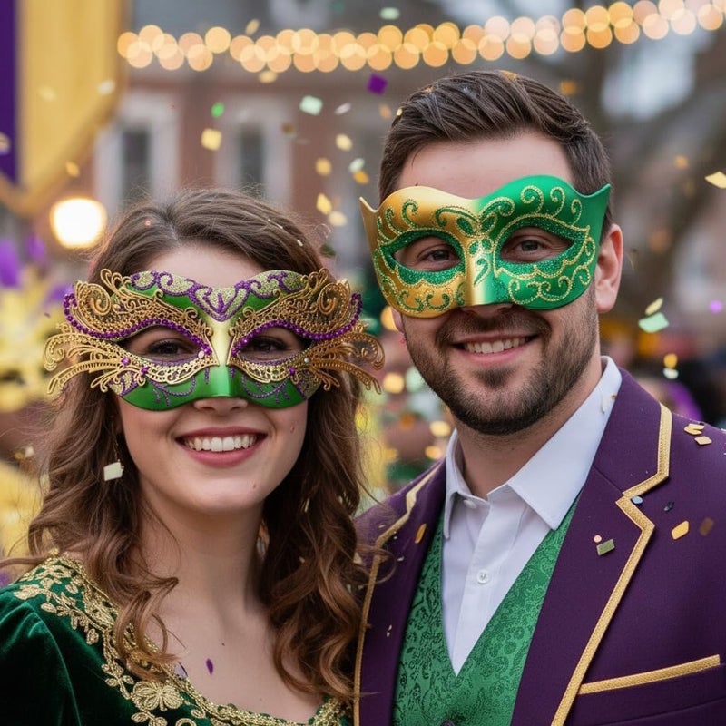 BCARICH Mardi Gras Masquerade Masks For Couples, Women Cosplay Mask with Rhinestone and Venetian Style Men Mask for Carnival Mardi Gras Halloween - Image 3