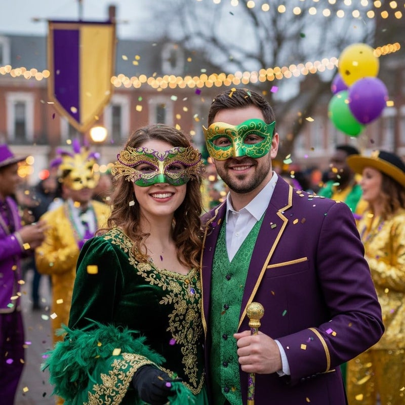 BCARICH Mardi Gras Masquerade Masks For Couples, Women Cosplay Mask with Rhinestone and Venetian Style Men Mask for Carnival Mardi Gras Halloween - Image 2