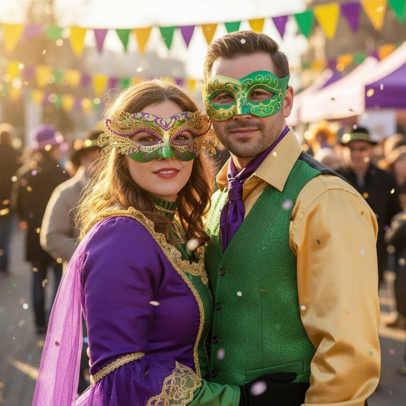 BCARICH Mardi Gras Masquerade Masks For Couples, Women Cosplay Mask with Rhinestone and Venetian Style Men Mask for Carnival Mardi Gras Halloween - Image 4