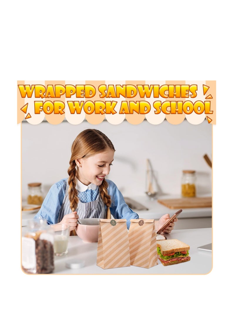 SYOSI أكياس غداء ورقية بكميات كبيرة، 50 قطعة 4.5 أرطال أكياس ورقية بنية، أكياس غداء ورقية مع ملصقات، أكياس وجبات خفيفة، أكياس خبز كرافت، أكياس ساندويتش، أكياس تسوق، للغداء، وجبة خفيفة، الحفلات ساندويتش التغليف - Image 4