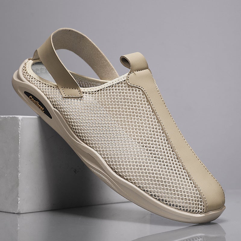 Mens Breathable Mesh Sandals Lightweight Summer Beach Shoes Beige 
