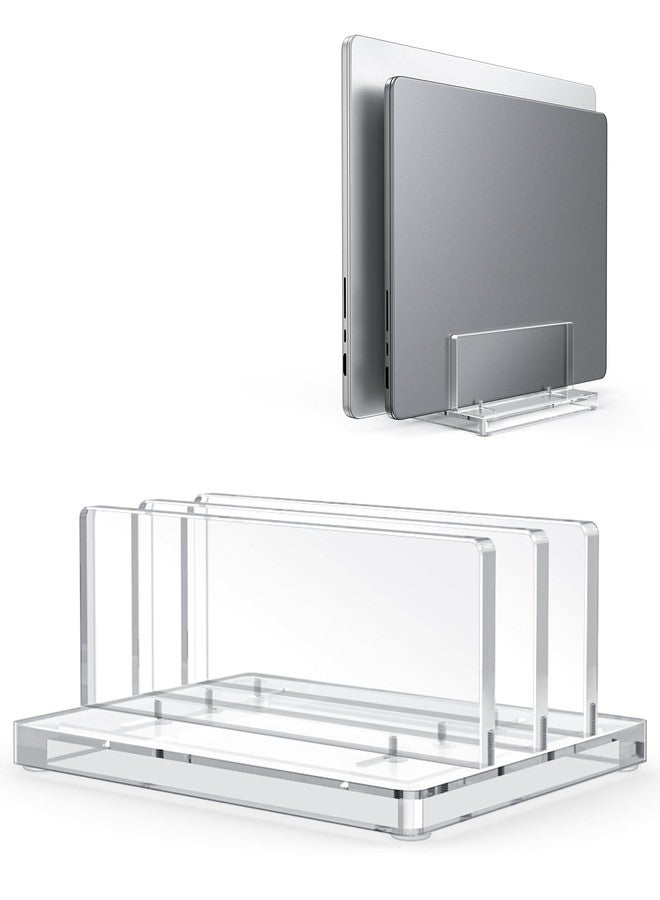 OMOTON Vertical Laptop Stand for Desk, Acrylic Dual Laptop Holder Desktop Clear Adjustable Dock for MacBook Pro Air, HP, All Gaming Laptops up to 17” - Image 1