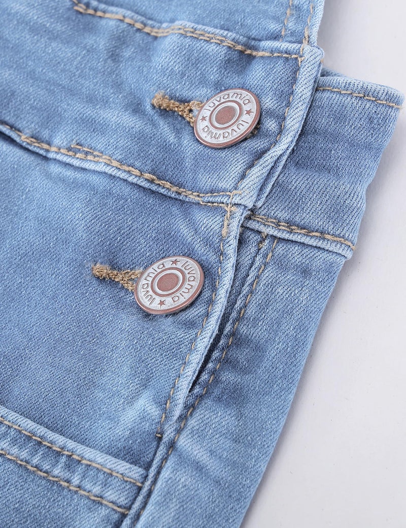 luvamia Wide Leg Overalls for Women Denim Loose Fit Baggy Bib Adjustable Cropped Casual Stretchy Jean Jumpsuit Overall Seaside Blue Size Large Fits US 12-14 - Image 5