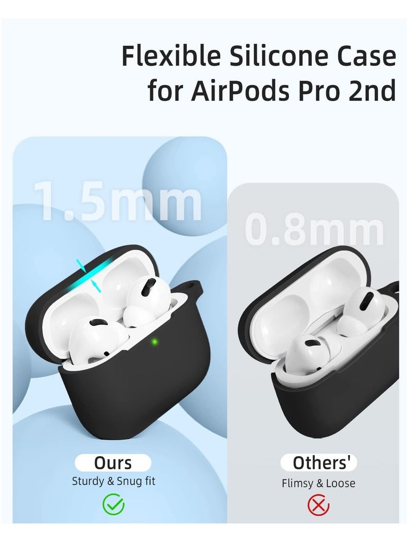 غطاء حافظة AirPods Pro 2 2 وحافظة AirPods Pro للنساء والرجال، حافظة حماية ناعمة من السيليكون لسماعات AirPods Pro الجيل الثاني 2022 و AirPods Pro 1 2019 مع سلسلة مفاتيح أمامية LED مرئية باللون الأسود - Image 2
