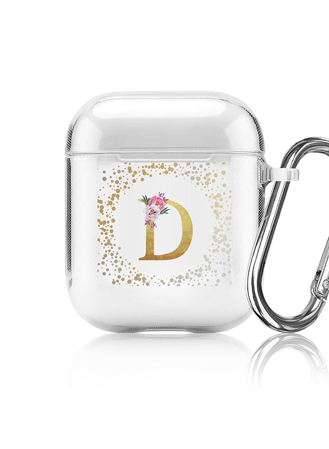 Stylizedd Classic Clear printed Case for Apple Airpods 2 / 1 Soft TPU Gel Thin Transparent Flexible Cover - Custom Monogram Initial Letter Floral Pattern Alphabet - D (Clear ) - Image 1