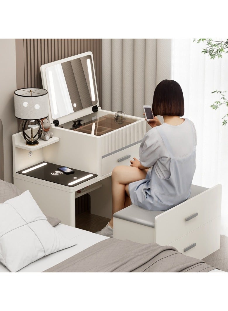 Generic Distinctive Modern Dressing Table, Advanced Solid Wood, Round Smart Mirror with Strong LED Lighting in three Color Modes, Smart Side Table with Wireless Charging and a Comfort Chair  - Image 4