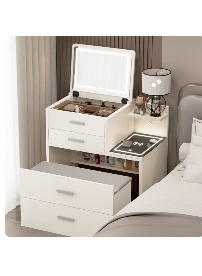 Generic Distinctive Modern Dressing Table, Advanced Solid Wood, Round Smart Mirror with Strong LED Lighting in three Color Modes, Smart Side Table with Wireless Charging and a Comfort Chair  - Image 1