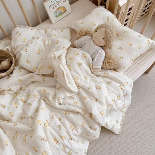 BuLuTu Baby Toddler Muslin Blanket Crib Baby Quilts Cot Comforter Nursery Bed Throw Blanket Toddler Quilt Blanket Soft Breathable Super Cute Duck Pattern 47x59 Inch15 Pounds - Image 1