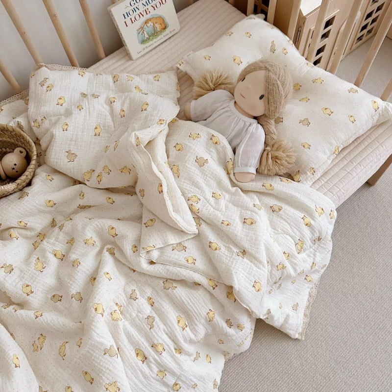 BuLuTu Baby Toddler Muslin Blanket Crib Baby Quilts Cot Comforter Nursery Bed Throw Blanket Toddler Quilt Blanket Soft Breathable Super Cute Duck Pattern 47x59 Inch15 Pounds - Image 2