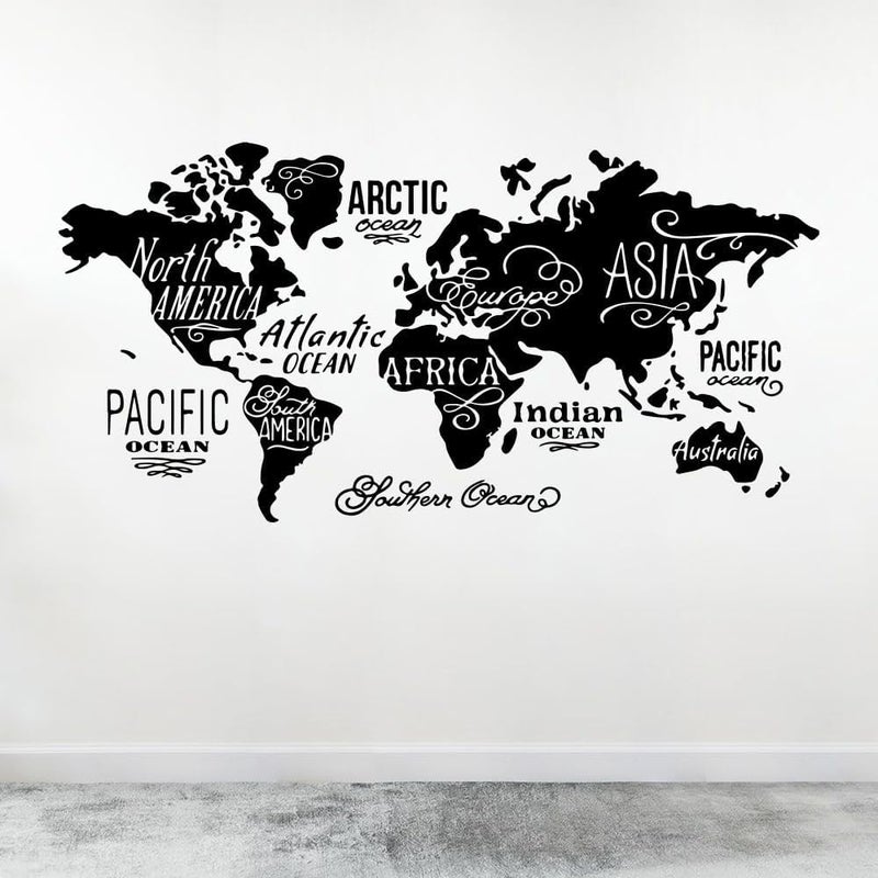 World Map Vinyl Wall Sticker Gift Any Occasion Wall Art for Home Kitchen Office Middle East Map Vinyl Material (Black)