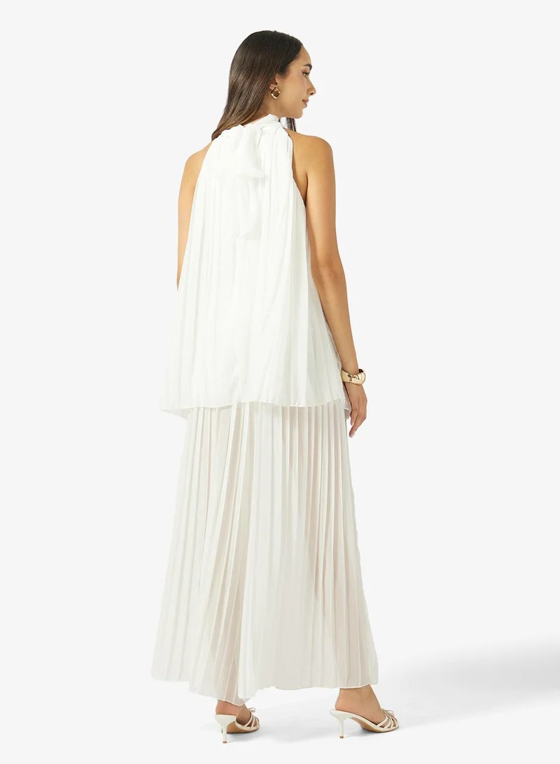 Ginger Halter Neck Pleated Top & Pant Coord Set