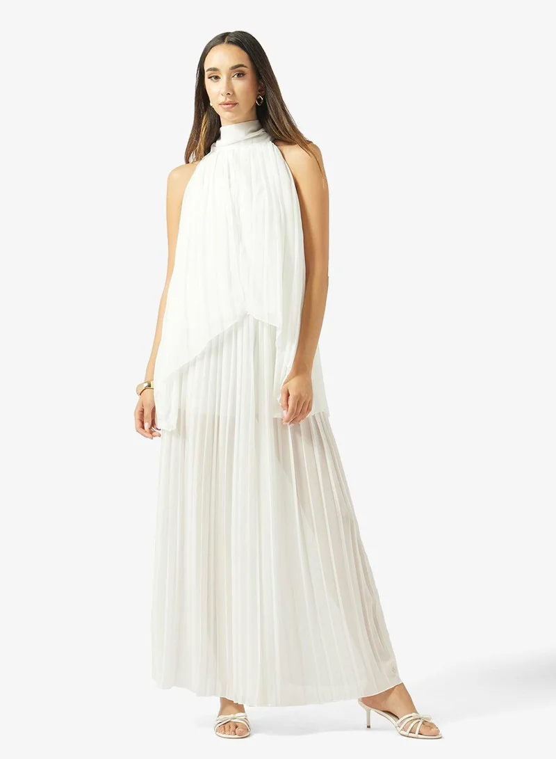 Ginger Halter Neck Pleated Top & Pant Coord Set