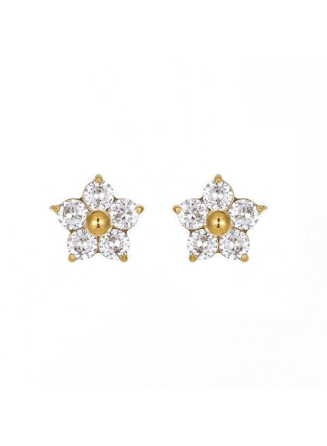 3 pairs of small and sweet diamond encrusted petal flower earrings for girls, delicate and luxurious, niche stainless steel material earrings - Image 5