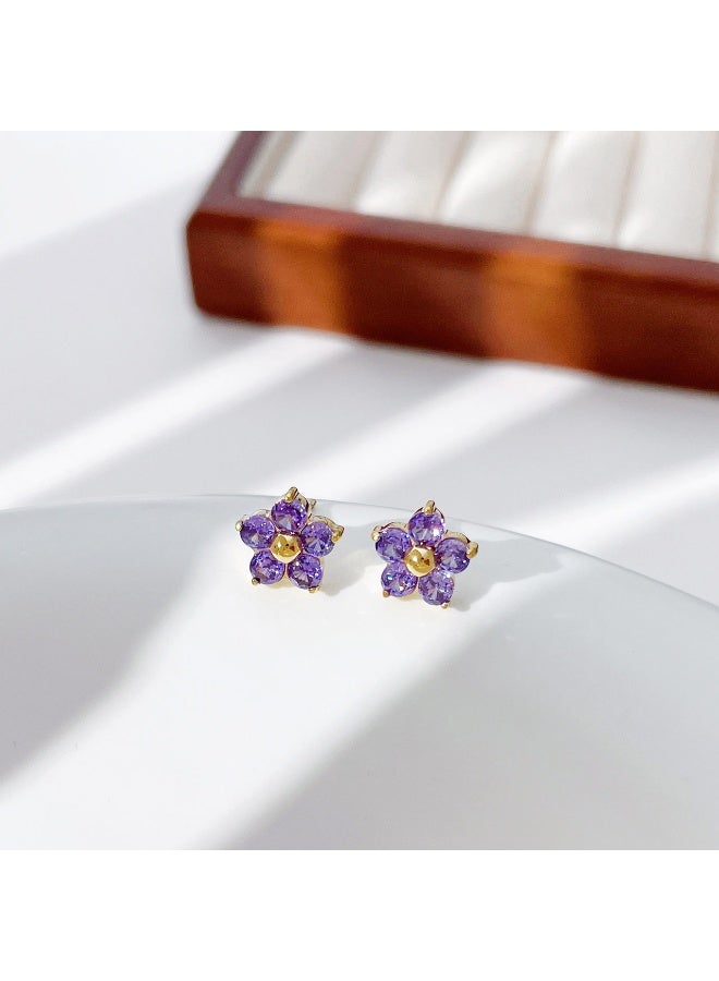 3 pairs of small and sweet diamond encrusted petal flower earrings for girls, delicate and luxurious, niche stainless steel material earrings - Image 3