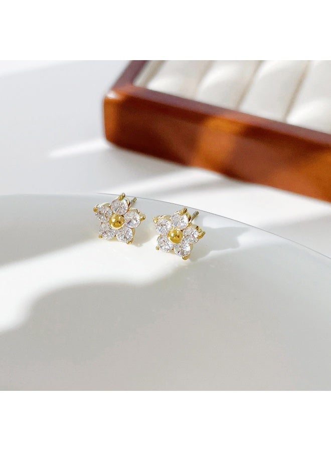 3 pairs of small and sweet diamond encrusted petal flower earrings for girls, delicate and luxurious, niche stainless steel material earrings - Image 2