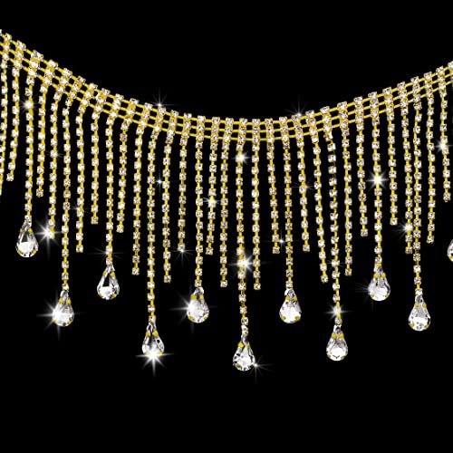 Coucoland Crystal Rhinestone Trim Ribbon - 1 Yard Tassel Chain Sewing Craft for Wedding Bridal Party Clothing Embellishment DIY Necklace - Image 1