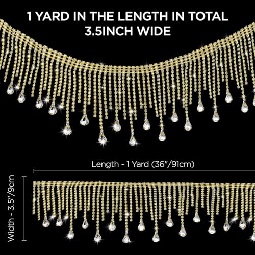 Coucoland Crystal Rhinestone Trim Ribbon - 1 Yard Tassel Chain Sewing Craft for Wedding Bridal Party Clothing Embellishment DIY Necklace - Image 2