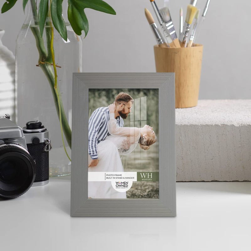 Renditions Gallery 4x6 inch Picture Frame Modern Style Wood Pattern and High Definition Glass Ready for Wall and Tabletop Photo Display  Gray Frame - Image 3