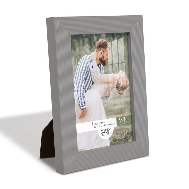 Renditions Gallery 4x6 inch Picture Frame Modern Style Wood Pattern and High Definition Glass Ready for Wall and Tabletop Photo Display  Gray Frame - Image 1