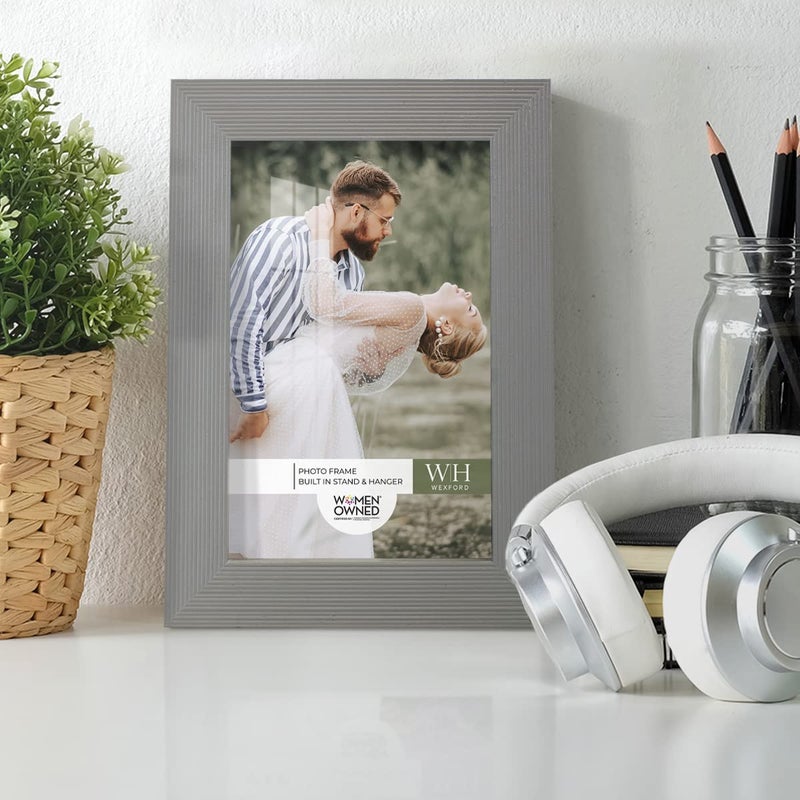 Renditions Gallery 4x6 inch Picture Frame Modern Style Wood Pattern and High Definition Glass Ready for Wall and Tabletop Photo Display  Gray Frame - Image 4