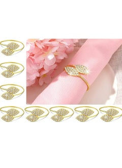 Generic 8 Pieces Napkin Rings Set Metal Leaves Napkin Holders Rhinestone Napkin Buckle for Wedding Party Celebrate Festival Dinner Table Decoration (Gold)  - Image 1