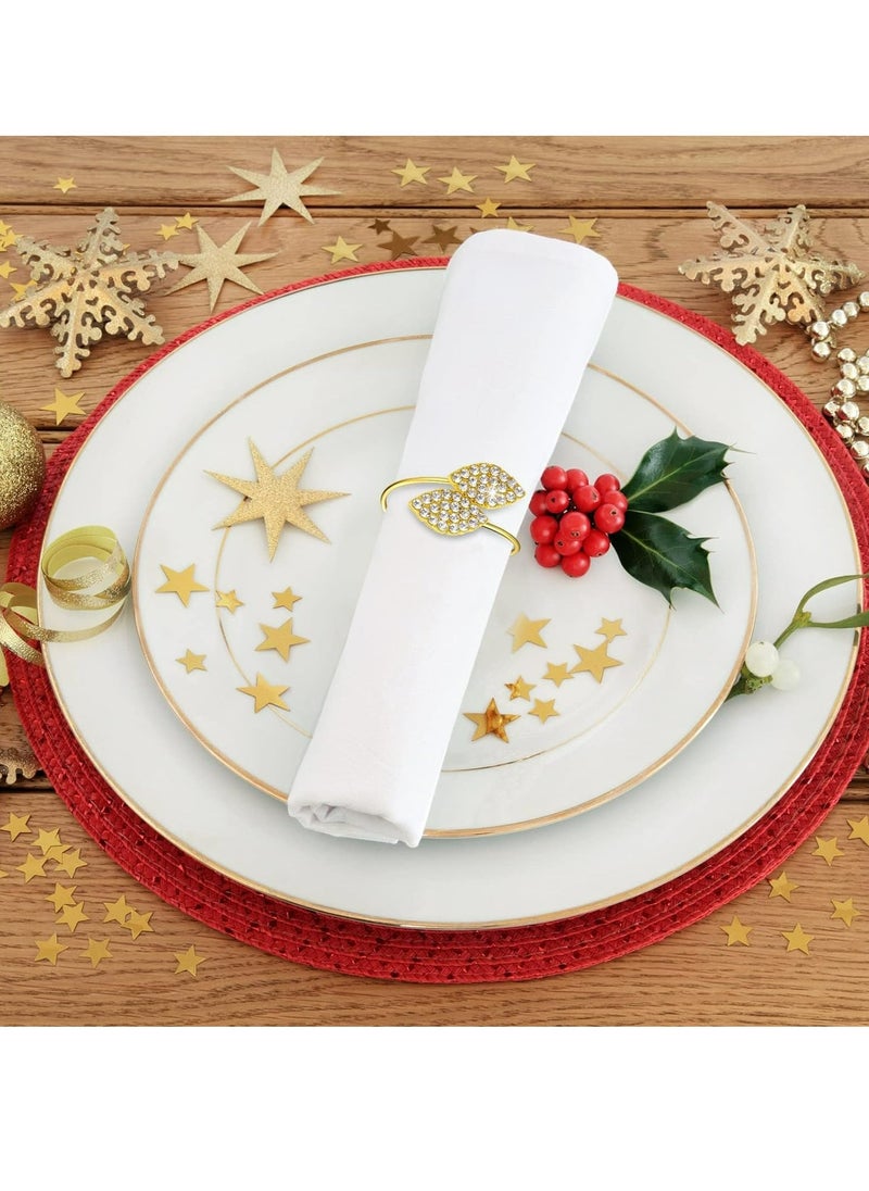 Generic 8 Pieces Napkin Rings Set Metal Leaves Napkin Holders Rhinestone Napkin Buckle for Wedding Party Celebrate Festival Dinner Table Decoration (Gold)  - Image 3