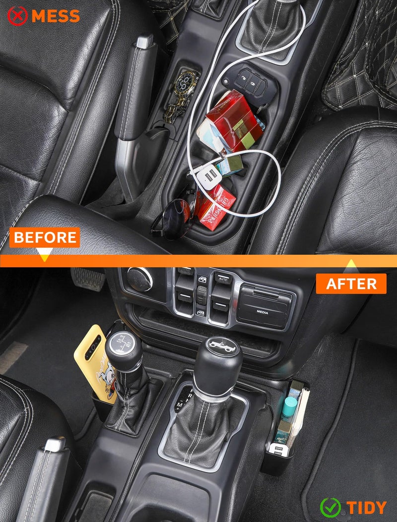 Savadicar GT-2 Shifter Storage Box, Gear Shift Side Tray, Center Console Organizer Compatible with 2018-2025 Jeep Wrangler JL JLU 4XE & Gladiator JT, Interior Storage Accessories, Black, 1 PC - Image 5