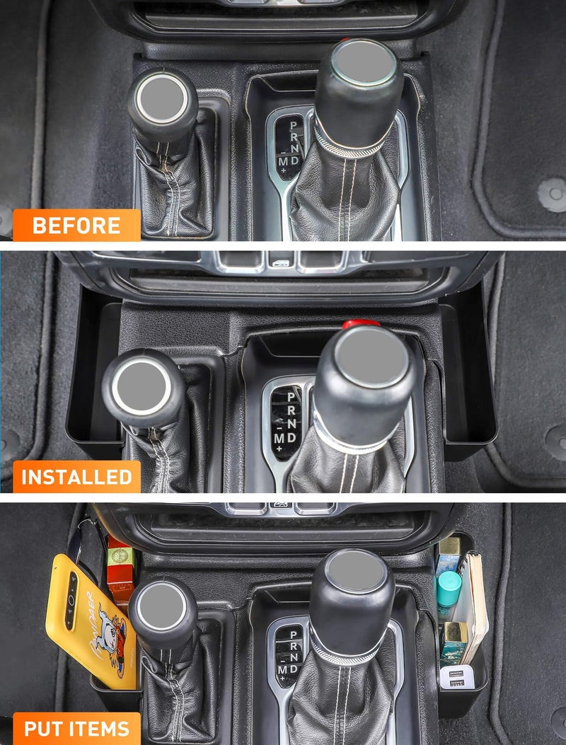 Savadicar GT-2 Shifter Storage Box, Gear Shift Side Tray, Center Console Organizer Compatible with 2018-2025 Jeep Wrangler JL JLU 4XE & Gladiator JT, Interior Storage Accessories, Black, 1 PC - Image 3