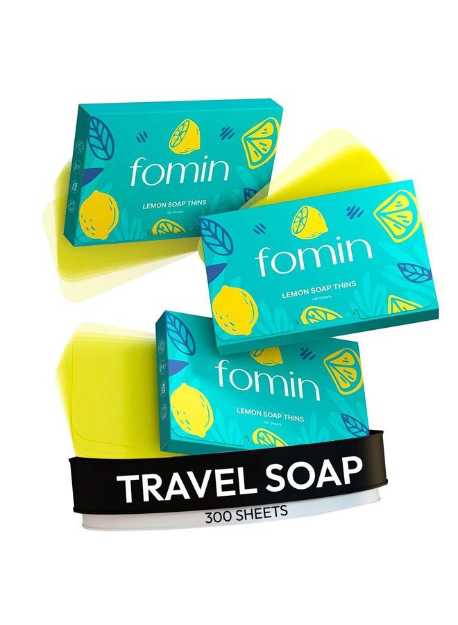 FOMIN 3-Pack Lemon Foaming Hand Soap Sheets - Paper Soap Sheets for Traveling - 300 Camping Soap Paper Sheets - Image 1